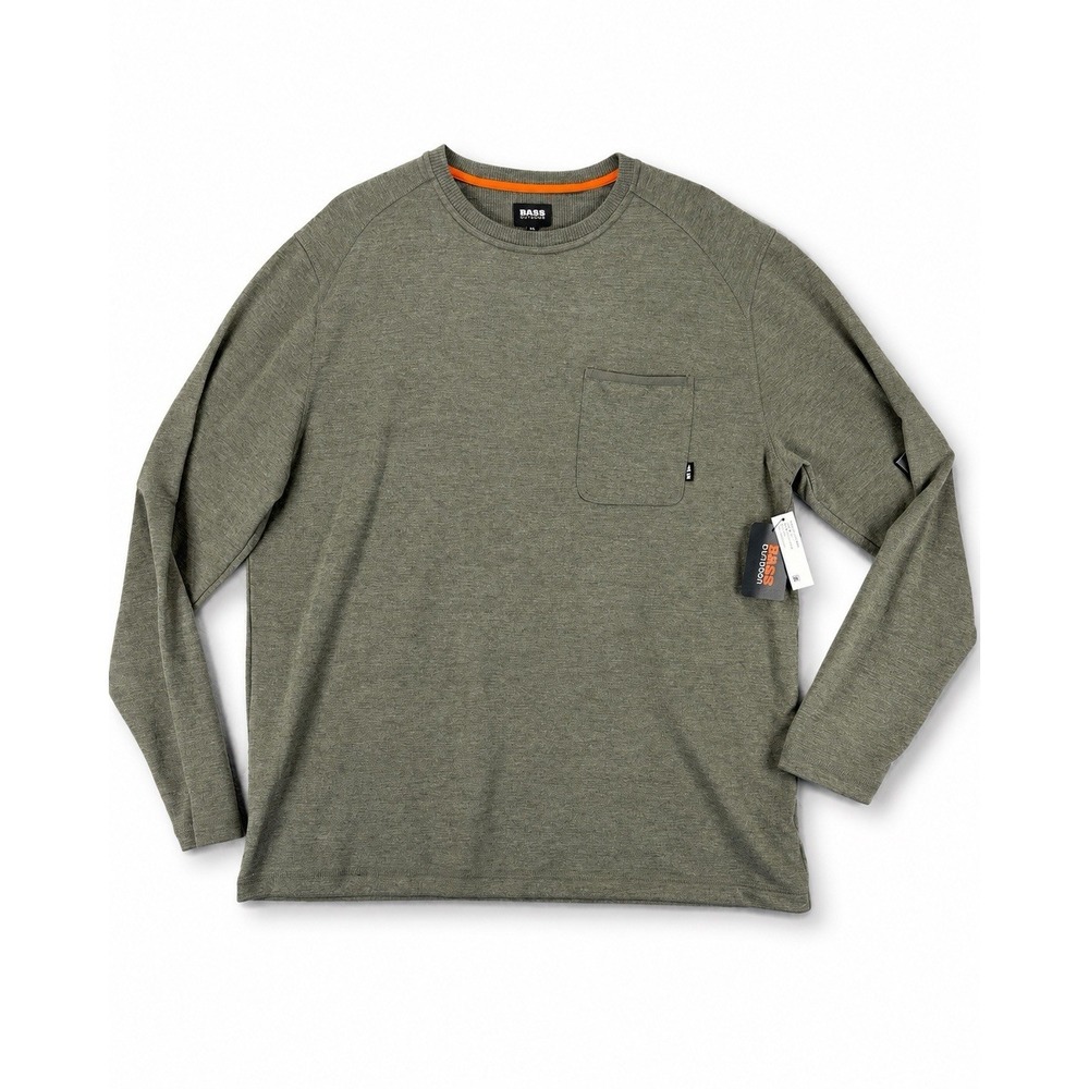 NWT Bass Outdoor Mens XXL Deep Depths Green Long Sleeve Utili-Tee Pocket Shirt